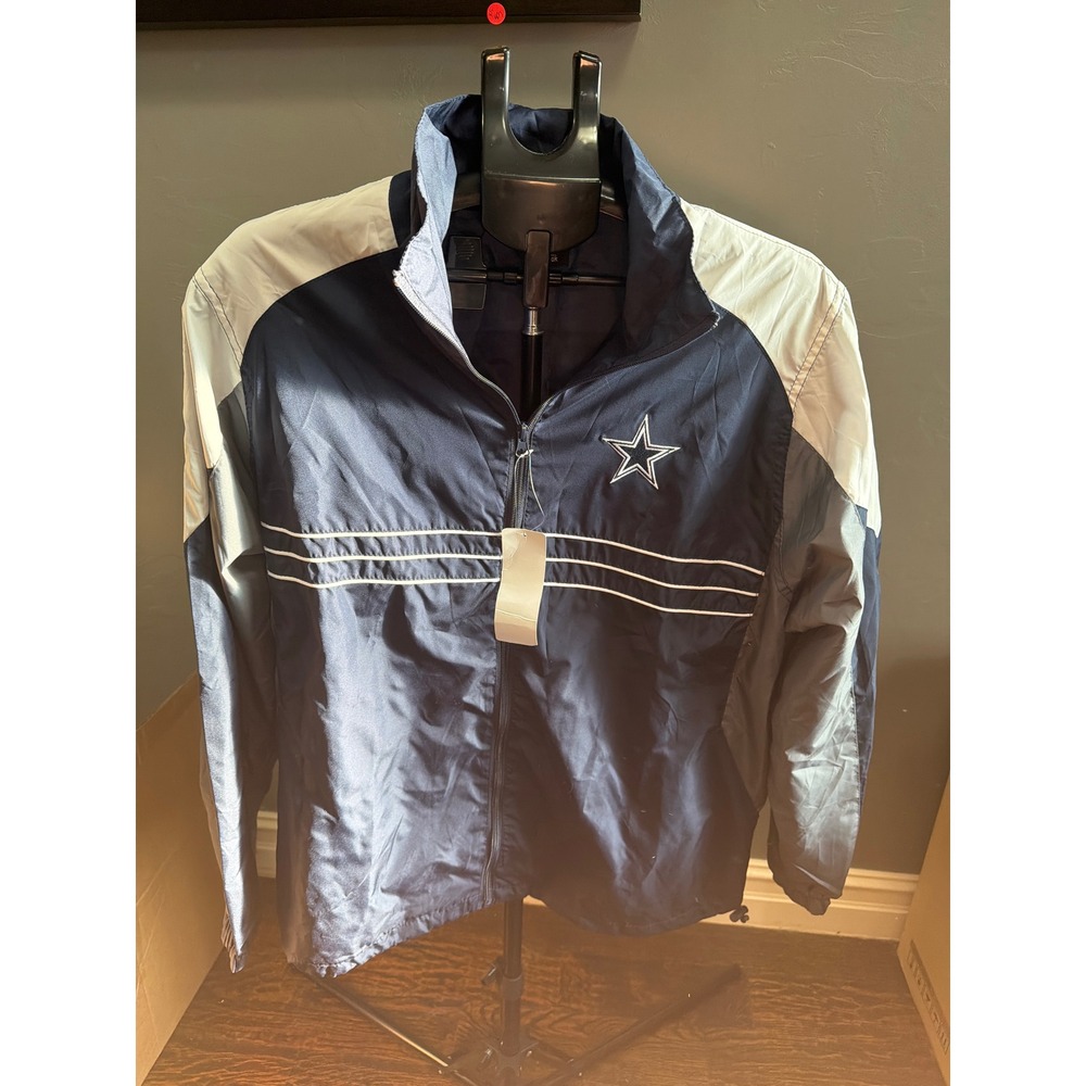NFL Dallas Cowboys Reebok Windbreaker Jacket Navy Blue White Grey Mens Large NWT
